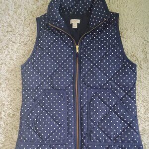 J.Crew Excursion Down Puffer Vest Women’s XXS Navy Polka Dot Quilted Zip